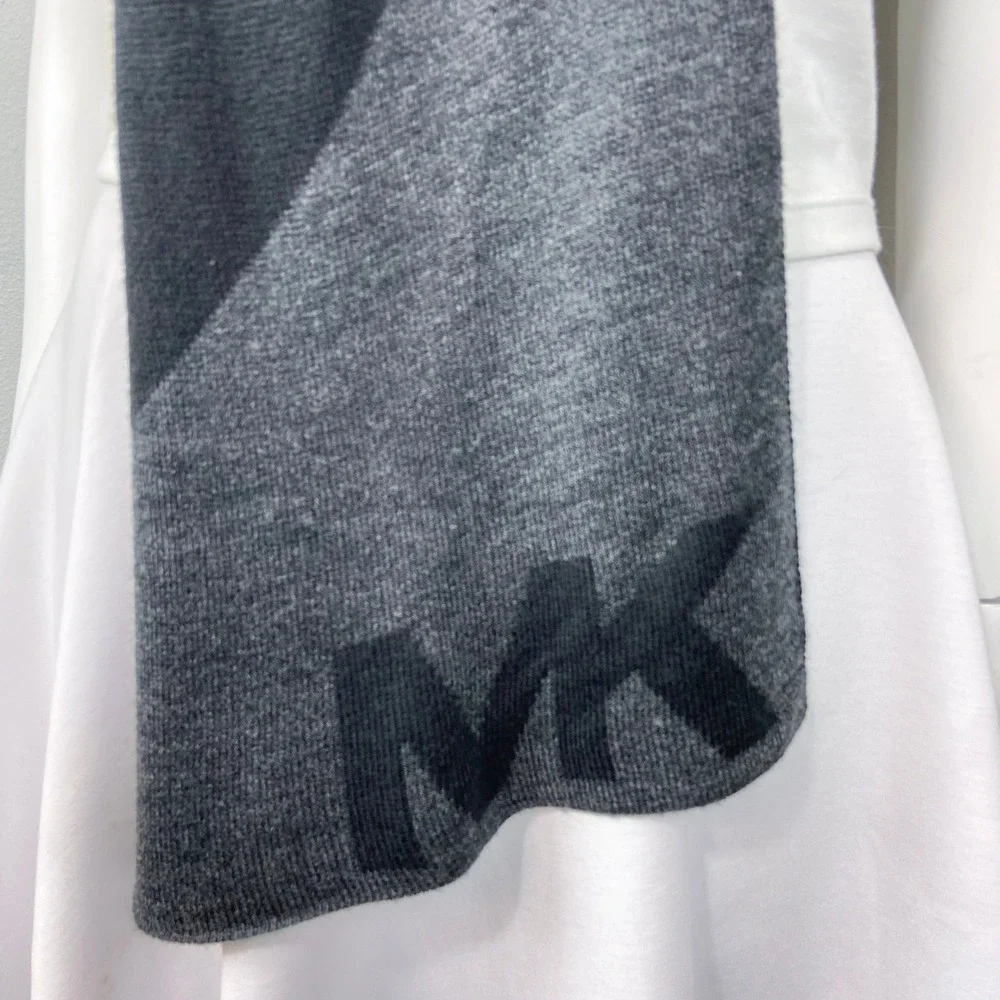 Michael Kors Scarf Charcoal Knit MK Logo Stripe Winter‎ Unisex Urban Minimalist